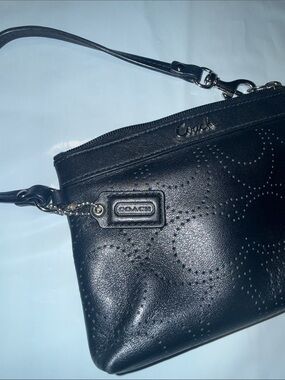 Coach Black Perforated Leather Wristlet